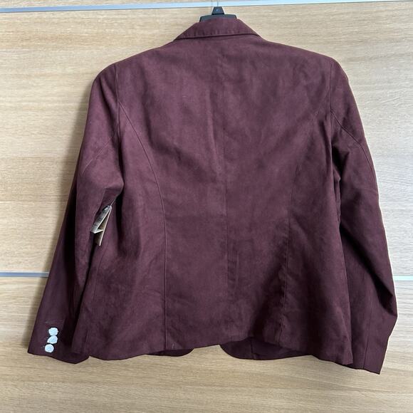 NWT Coldwater Creek women's Size L (14-16) Suede 1 Button Maroon Blazer Pockets - Picture 3 of 7